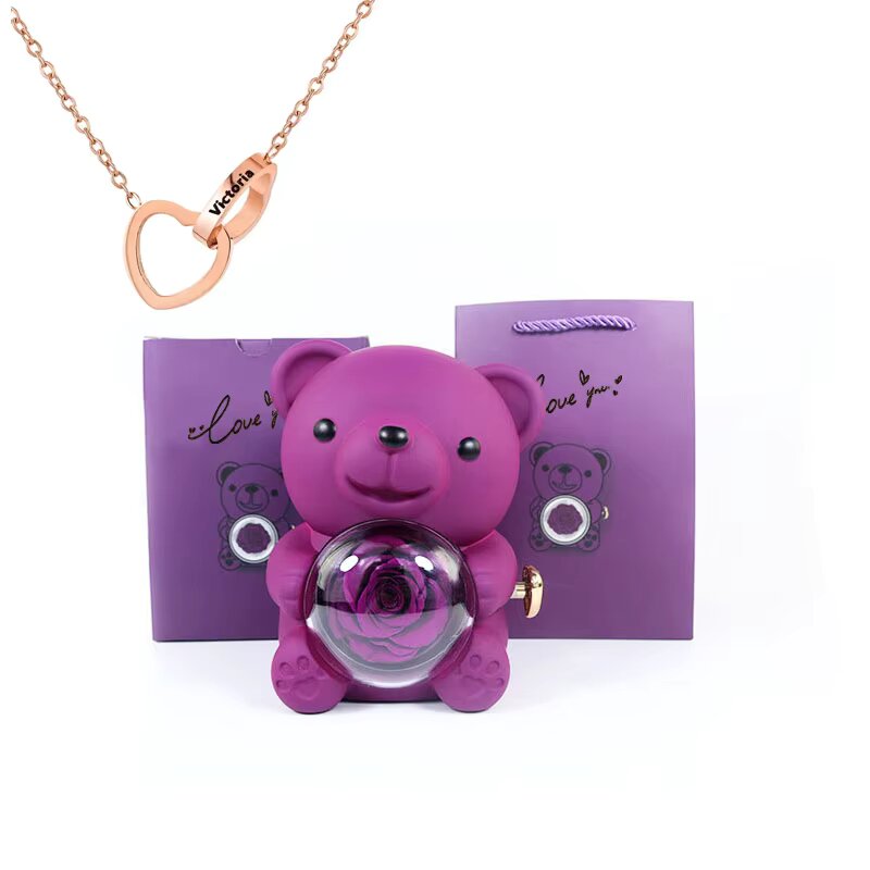 BlossomBear - The Perfect Gift with an Eternal Rose & Heart Necklace!