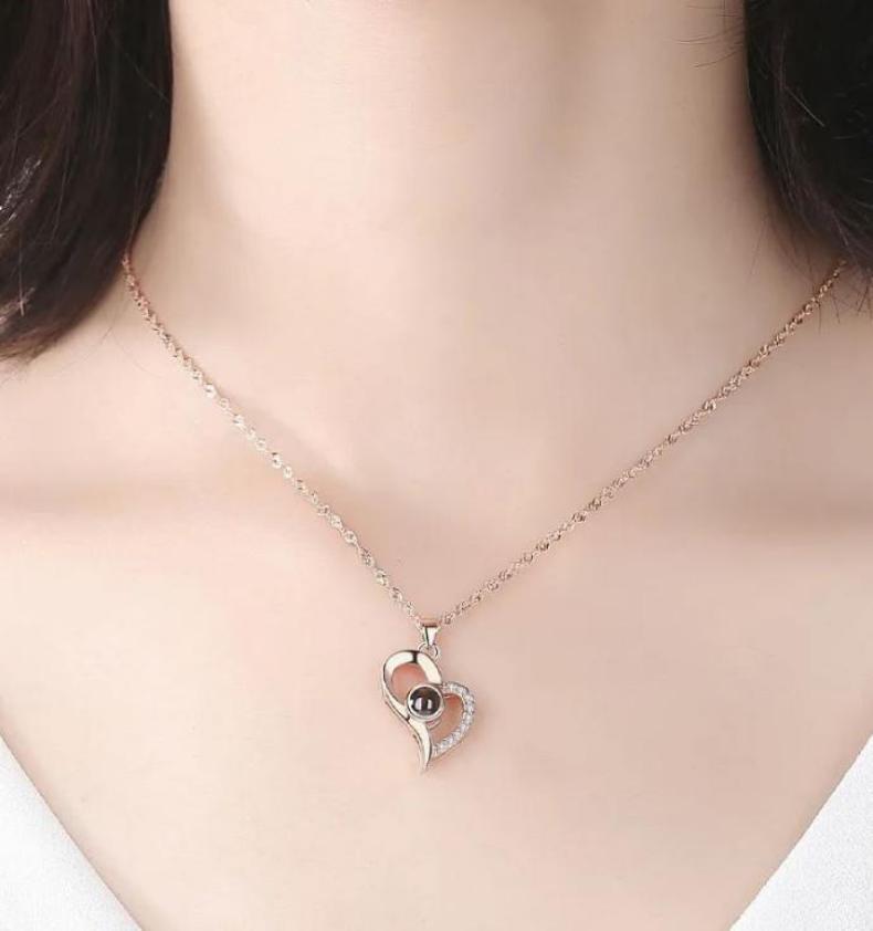 100 Languages Love Necklace with Rose Box