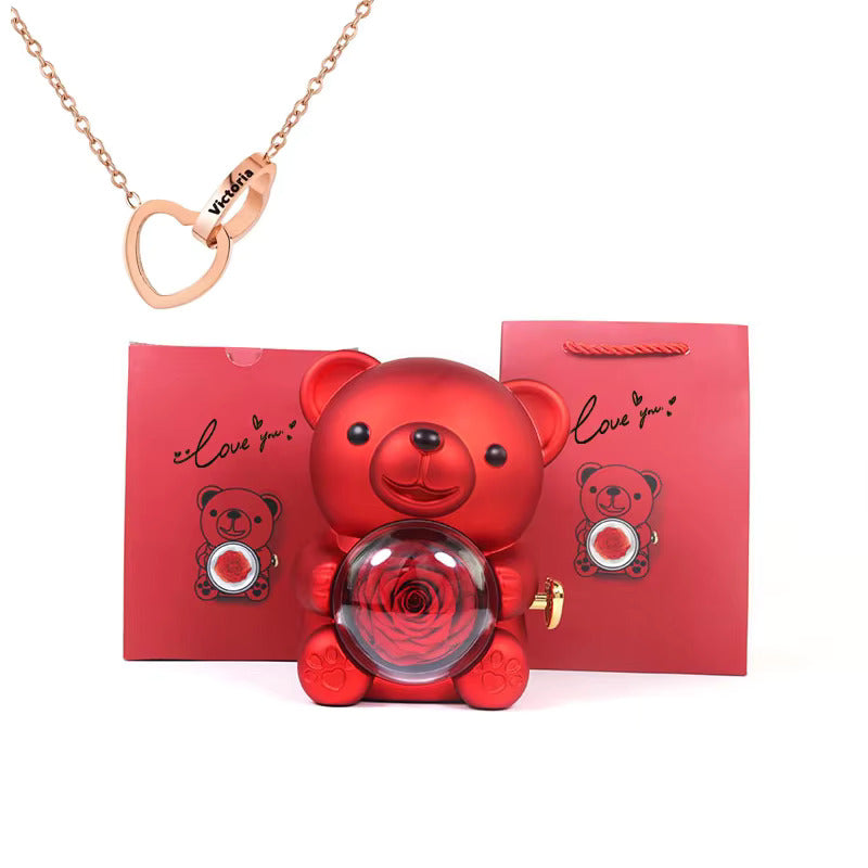 BlossomBear - The Perfect Gift with an Eternal Rose & Heart Necklace!