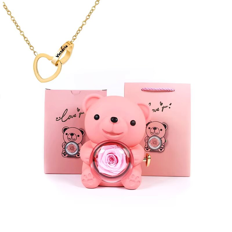 BlossomBear - The Perfect Gift with an Eternal Rose & Heart Necklace!