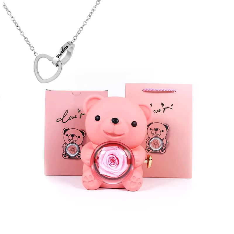 BlossomBear - The Perfect Gift with an Eternal Rose & Heart Necklace!